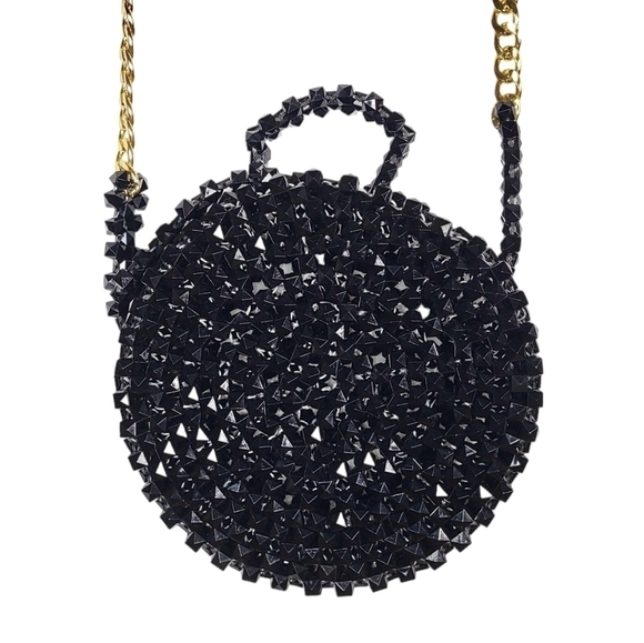 Beaded crossbody bag with chain black unique - Picture 2 of 7